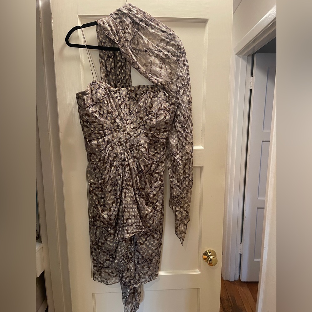 CHETTA B gold and brown dress with matching wrap